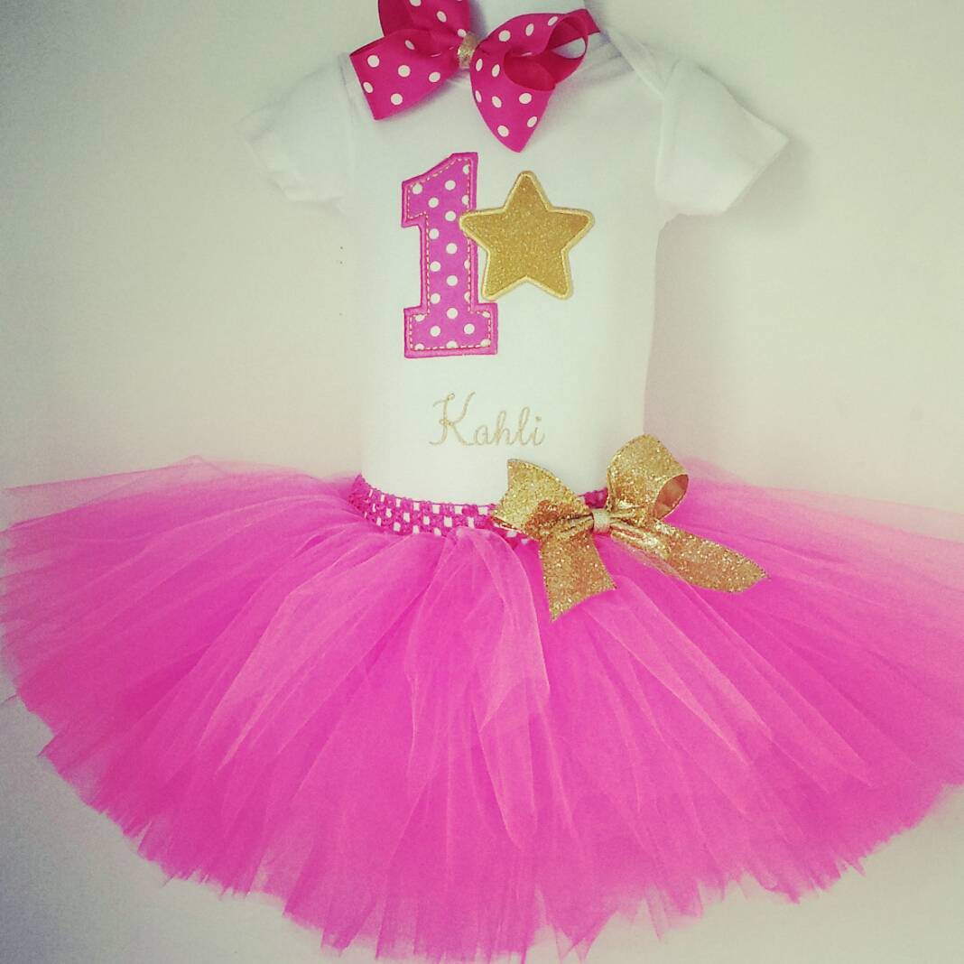 Customized Onsie outfits are simply an adorable way to celebrate that special milestone.  Pair it with a Grow with Me tutu, diaper cover and hair accessory for a complete set.