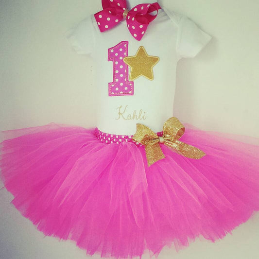 Customized Onsie outfits are simply an adorable way to celebrate that special milestone.  Pair it with a Grow with Me tutu, diaper cover and hair accessory for a complete set.